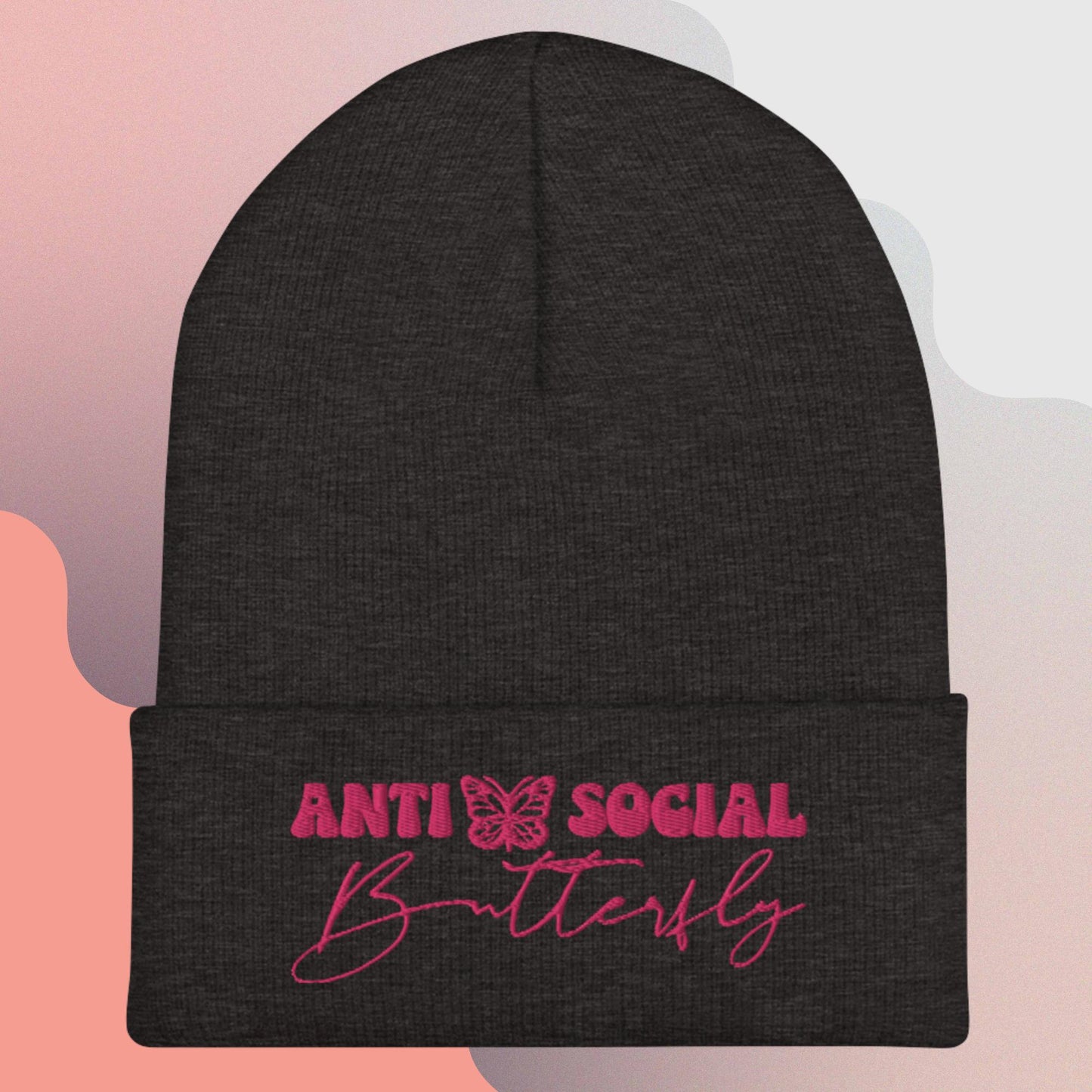 Anti-Social (Pink) Cuffed Beanie