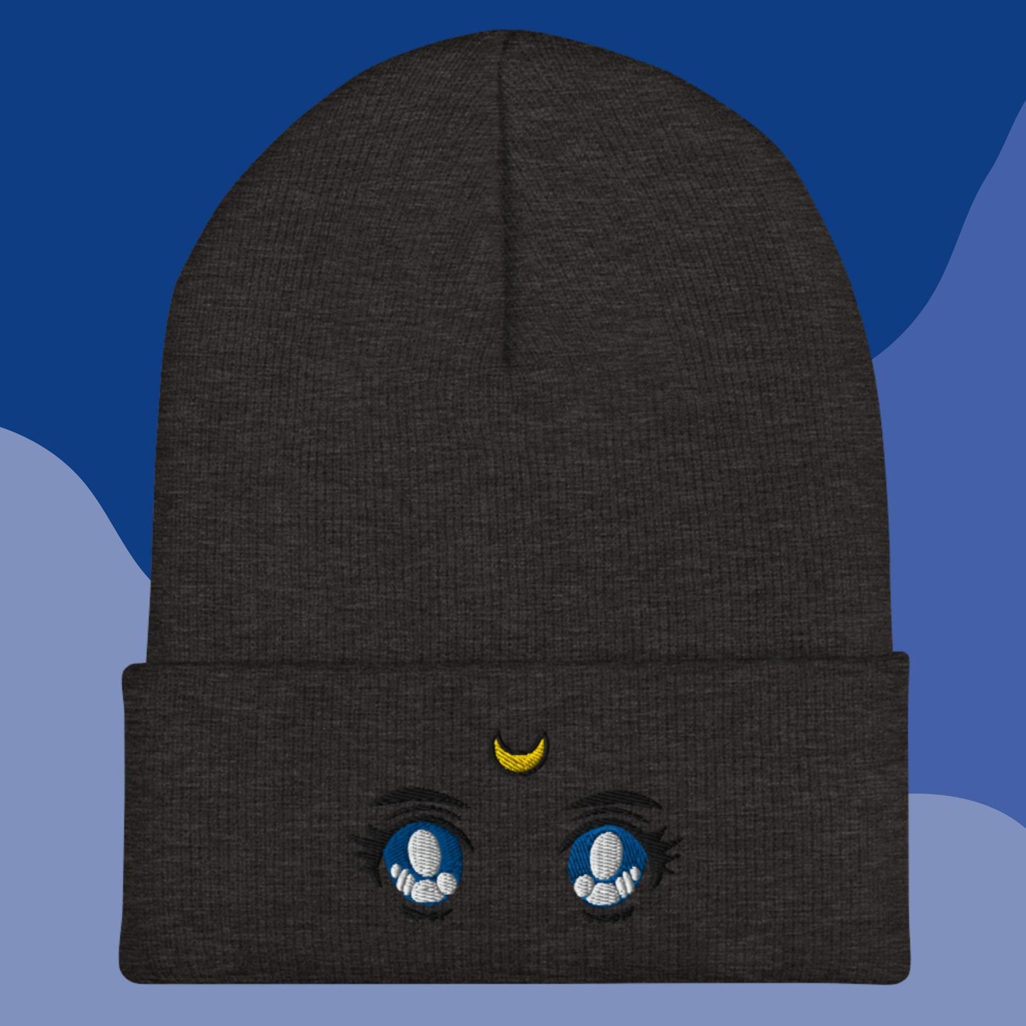 Anime Eyes Embroidered Cuffed Beanie