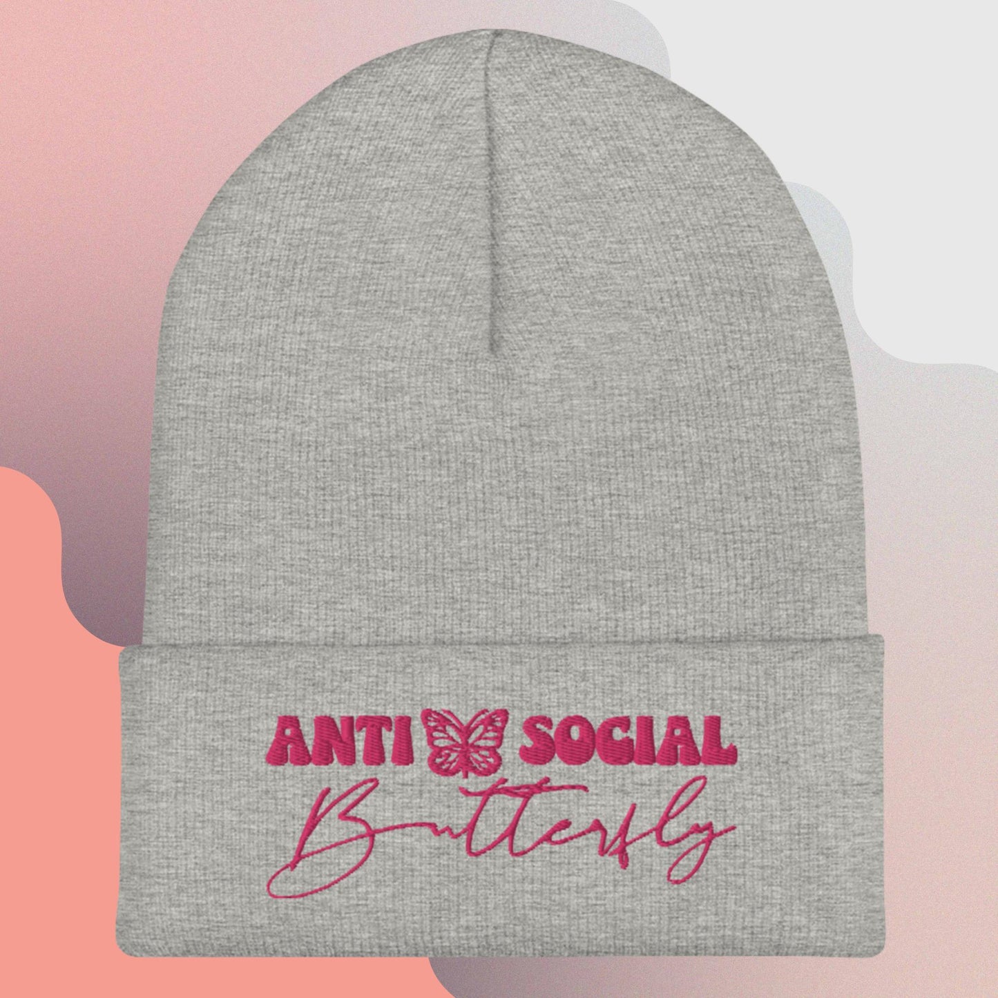 Anti-Social (Pink) Cuffed Beanie