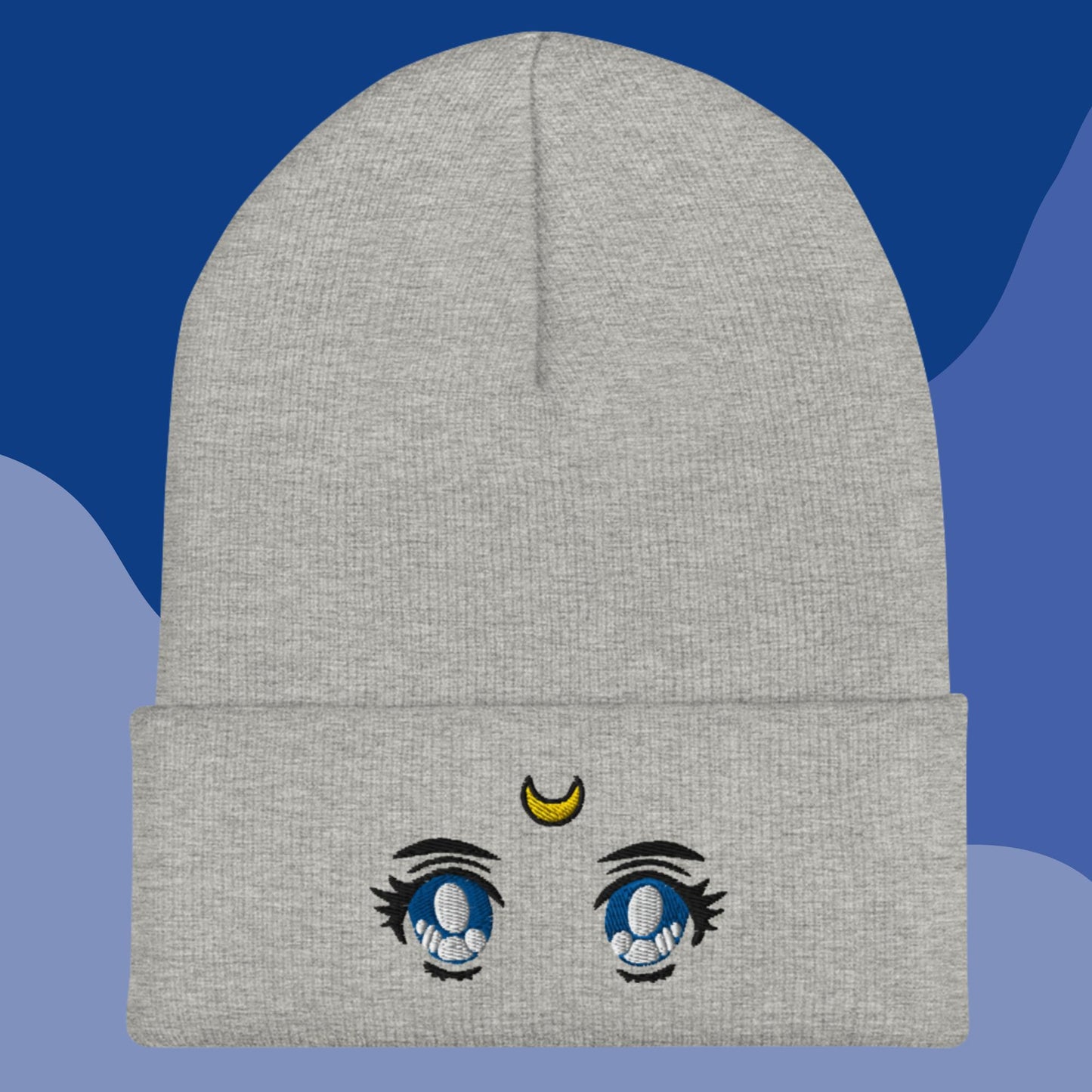 Anime Eyes Embroidered Cuffed Beanie