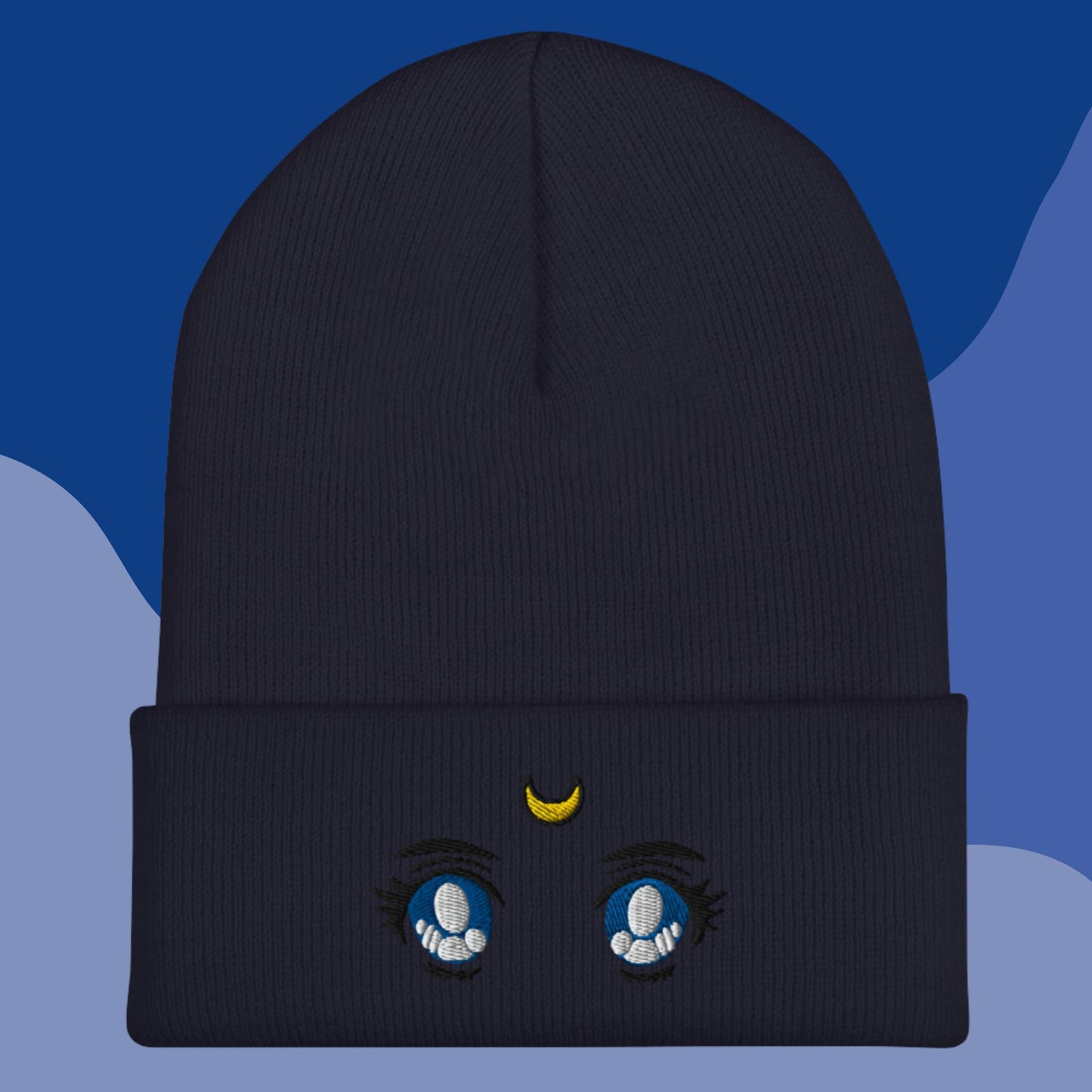 Anime Eyes Embroidered Cuffed Beanie