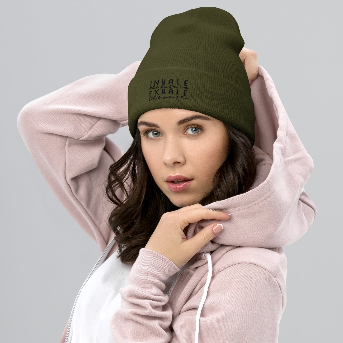 Inhale the future Exhale the past Embroidered Cuffed Beanie