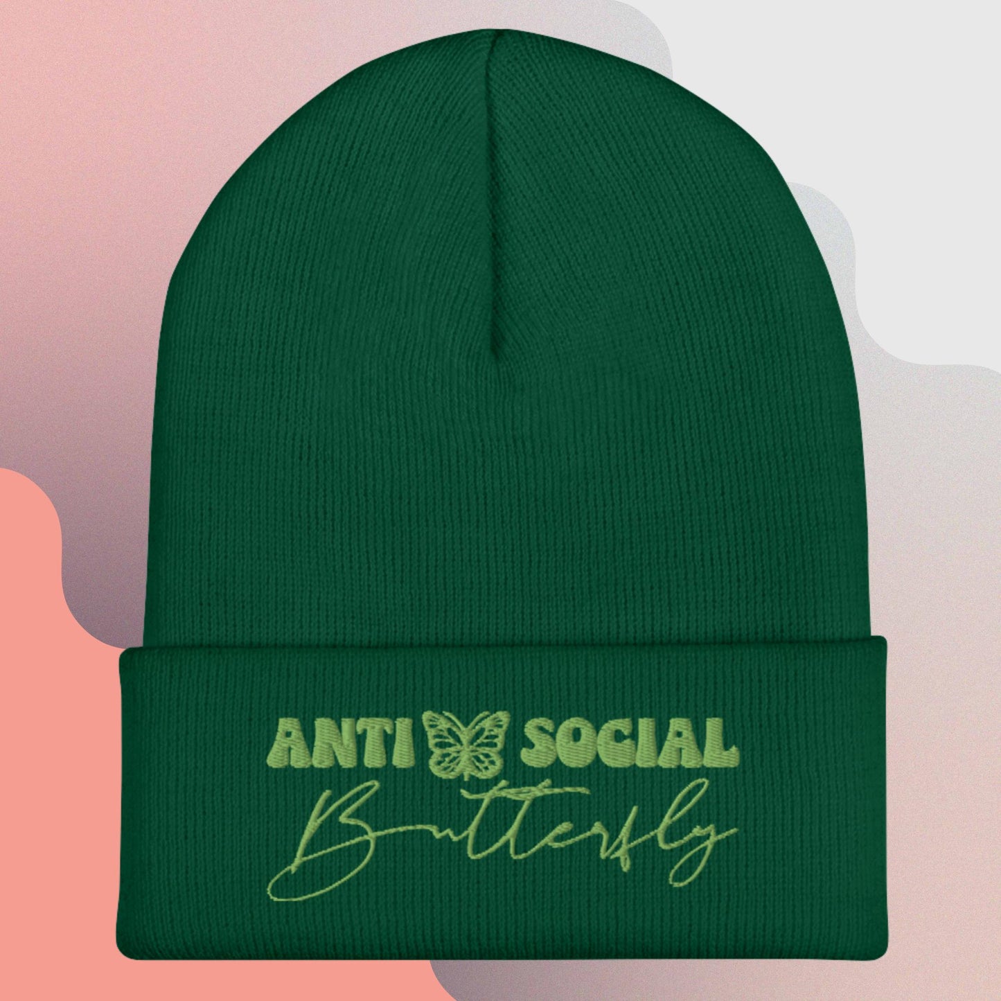 Anti-Social (Green) Cuffed Beanie