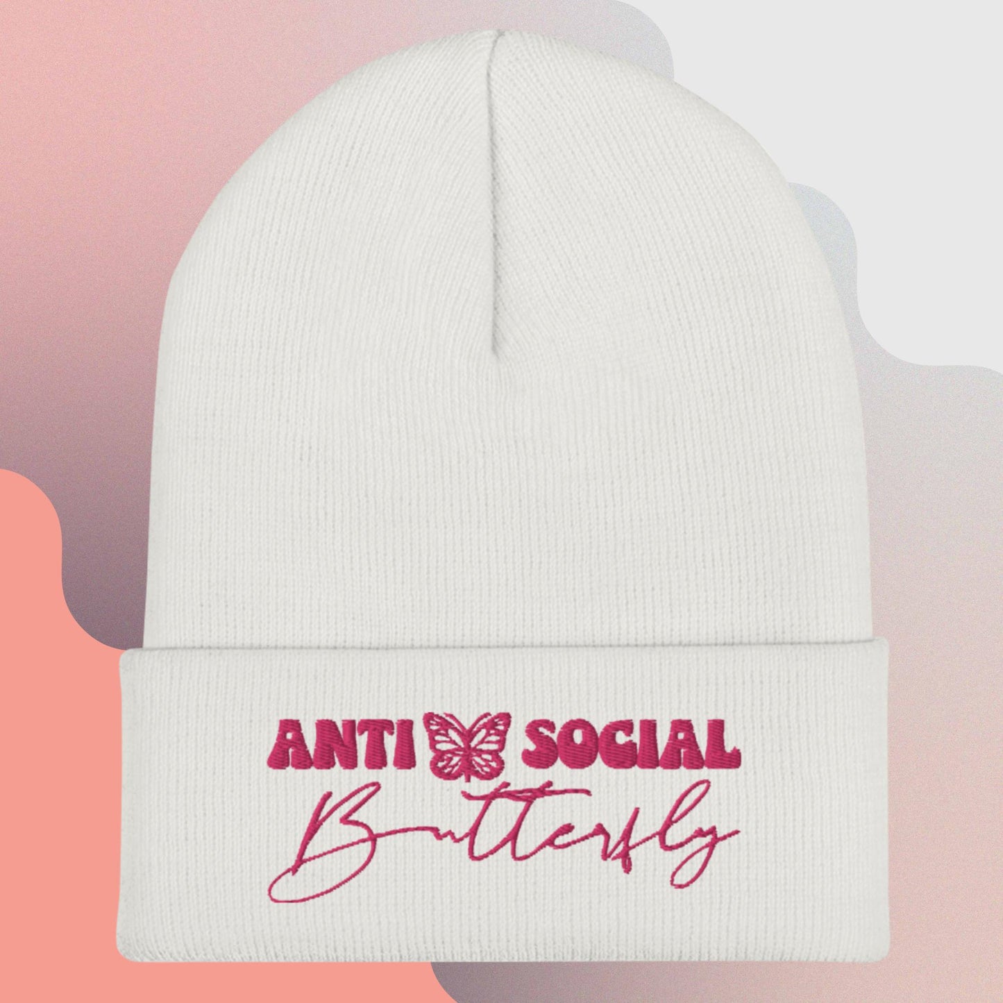 Anti-Social (Pink) Cuffed Beanie