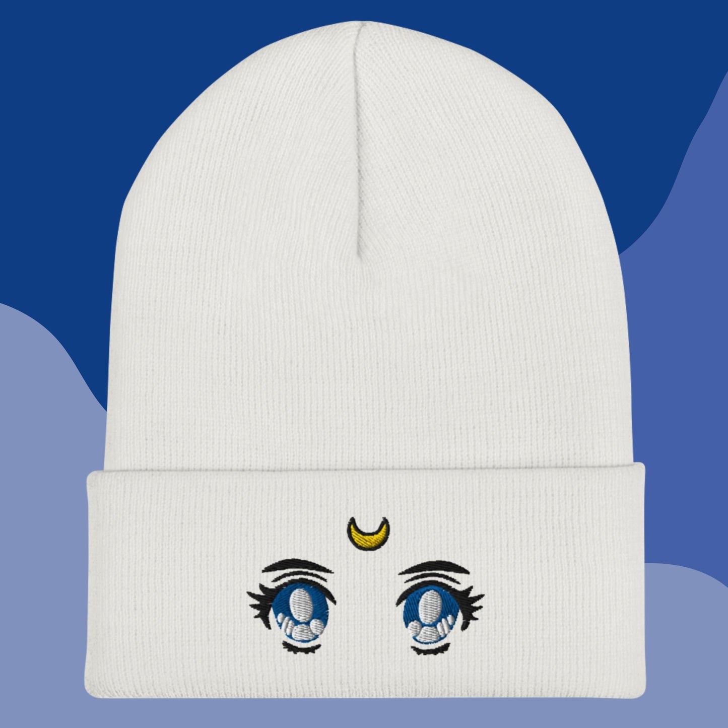 Anime Eyes Embroidered Cuffed Beanie