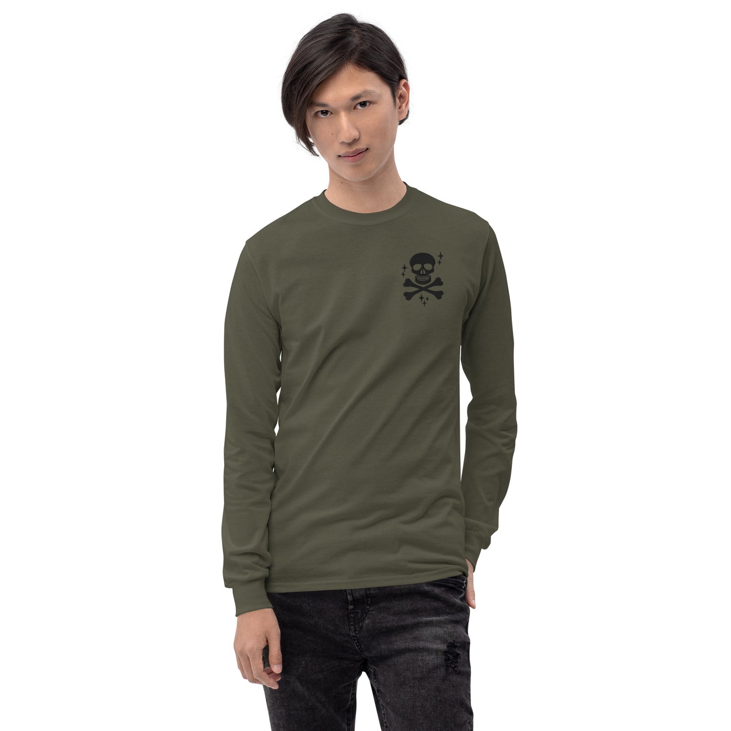 Skull and Crossbones Embroidered Men’s Long Sleeve Shirt